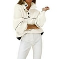 thumbnail image 3 of Women'S Slouchy Waffle Knit Sweater 1/2 Button Collared Pullover Striped Sweater Tops White M, 3 of 7
