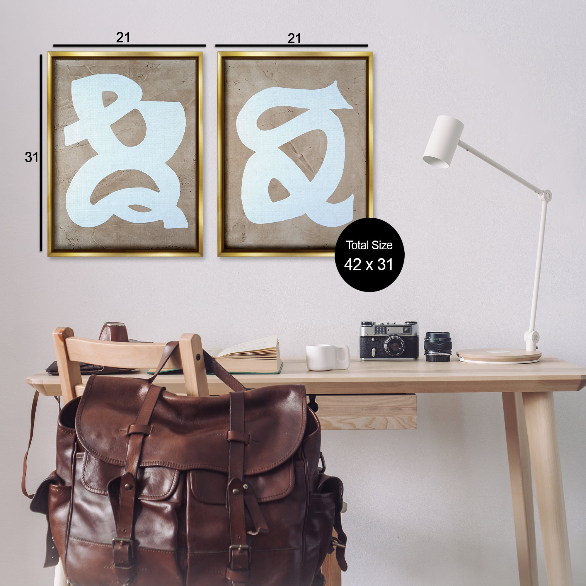 Stupell Industries Abstract Squiggle Line Abstract Painting Gold Floater Framed Canvas Art Print Wall Art, 21 x 31, Set of 2