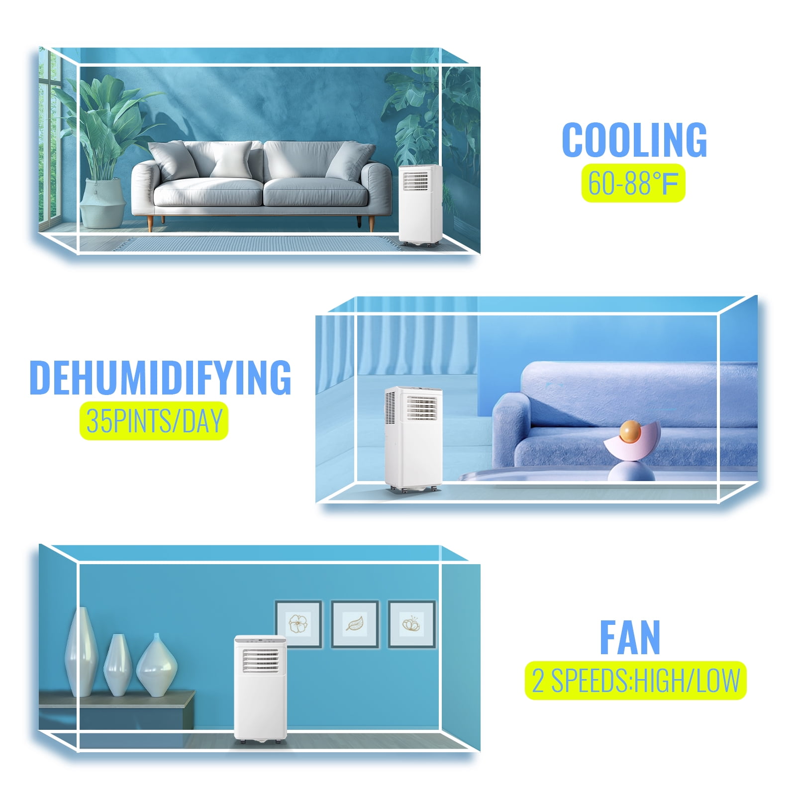 TACOOL Portable Air Conditioner 8000 BTU Portable Ac Unit up to 250 Sq, 3 IN 1 with Remote Control, All White, New