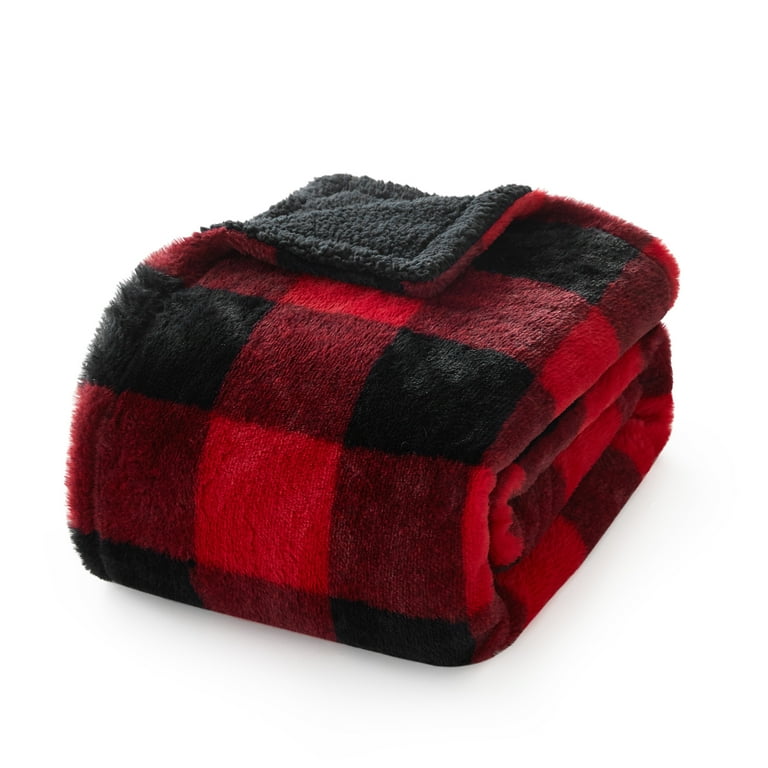 Dearfoams Reverse Sherpa Throw Blanket Red Buffalo Check Standard Throw Walmart