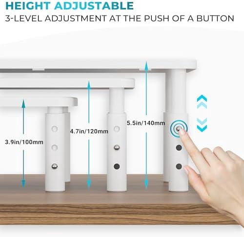 Monitor Stand 2 Pack Height Adjustable Metal Riser with Pen Holder, White, 14.5” x 9.1”, Ergonomic Desktop Stand for Computer, Printer, Laptop, Adjustable Desk Riser with Cable Management