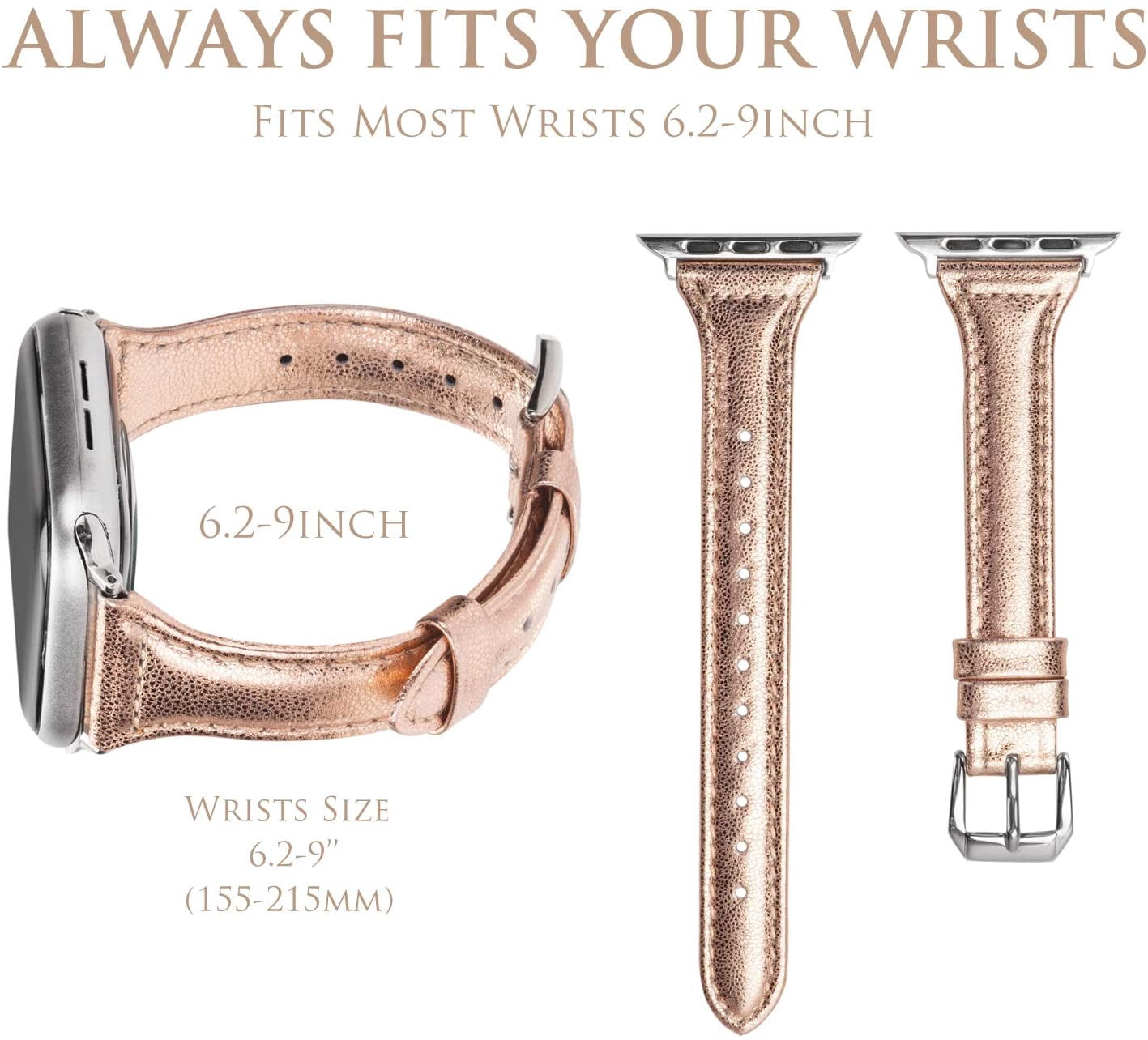 Wearlizer Womens Rose Gold Leather Apple Watch Band 38mm 