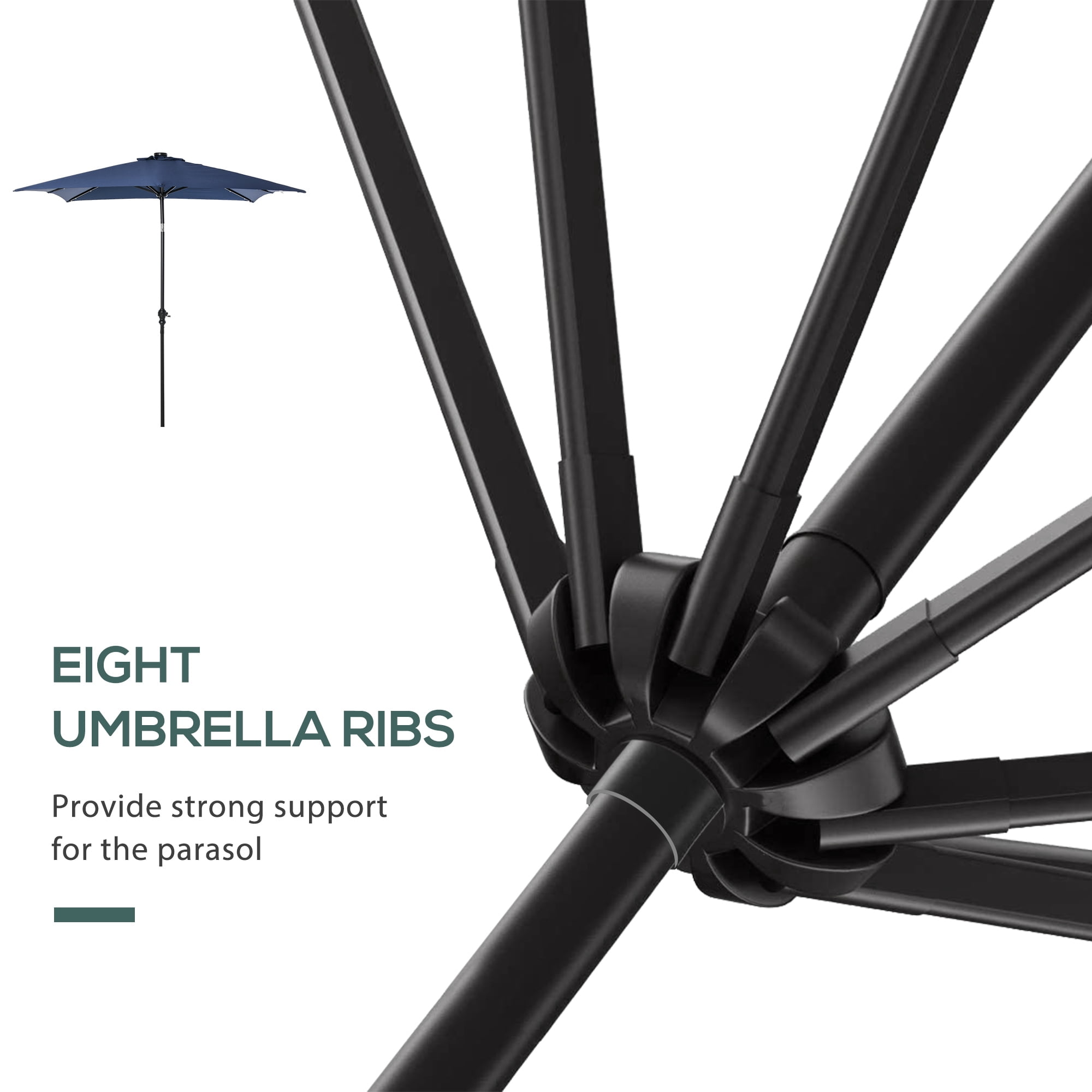 Outsunny 9' x 7' Solar Umbrella, Patio Umbrella with LED Lights, Blue