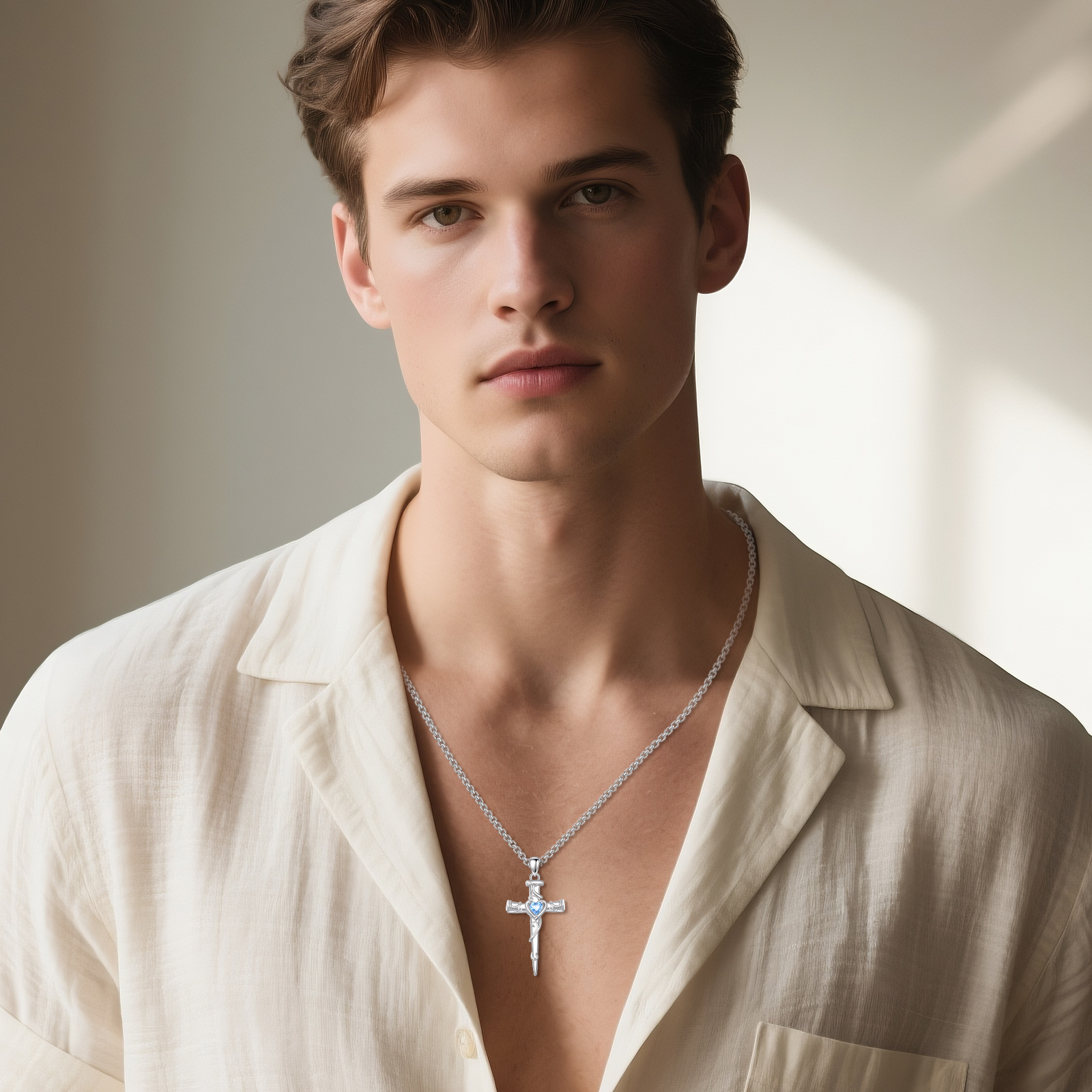 Nail Cross Necklace 925 Sterling Silver Heart Nail Crucifix Pendant Christian Jewelry Gifts for Men Women