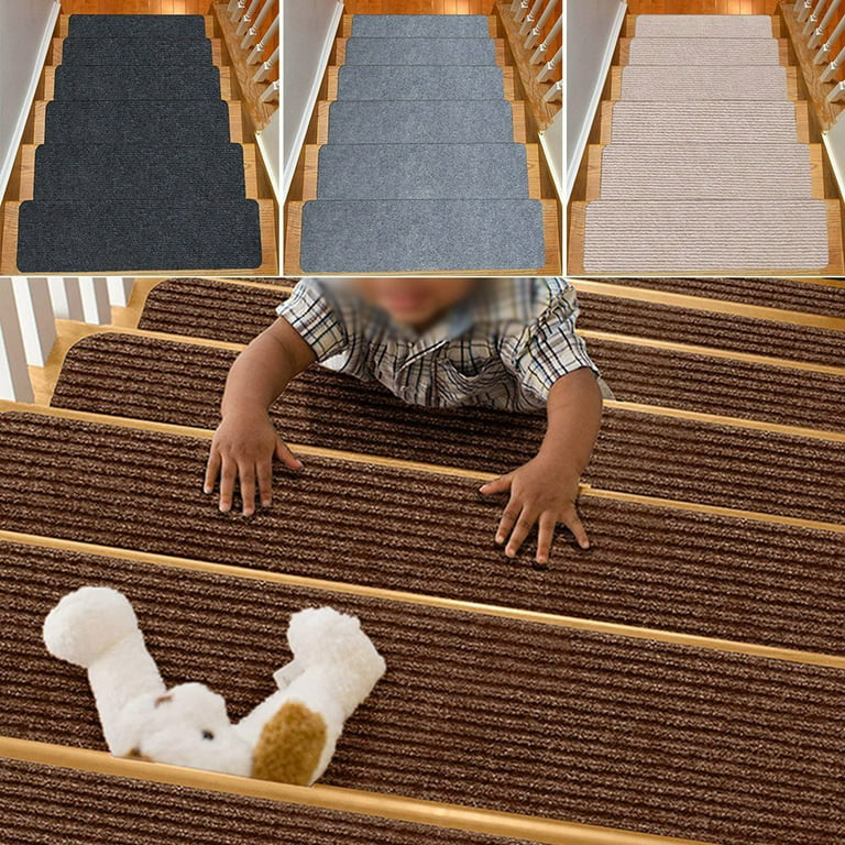 RIOLAND Non-Slip Stair Treads Carpet Indoor 14 Pack Stair Rugs for Wooden  Steps Anti Moving Stair Runners Safety for Dogs Elders and Kids, 8” x 30”
