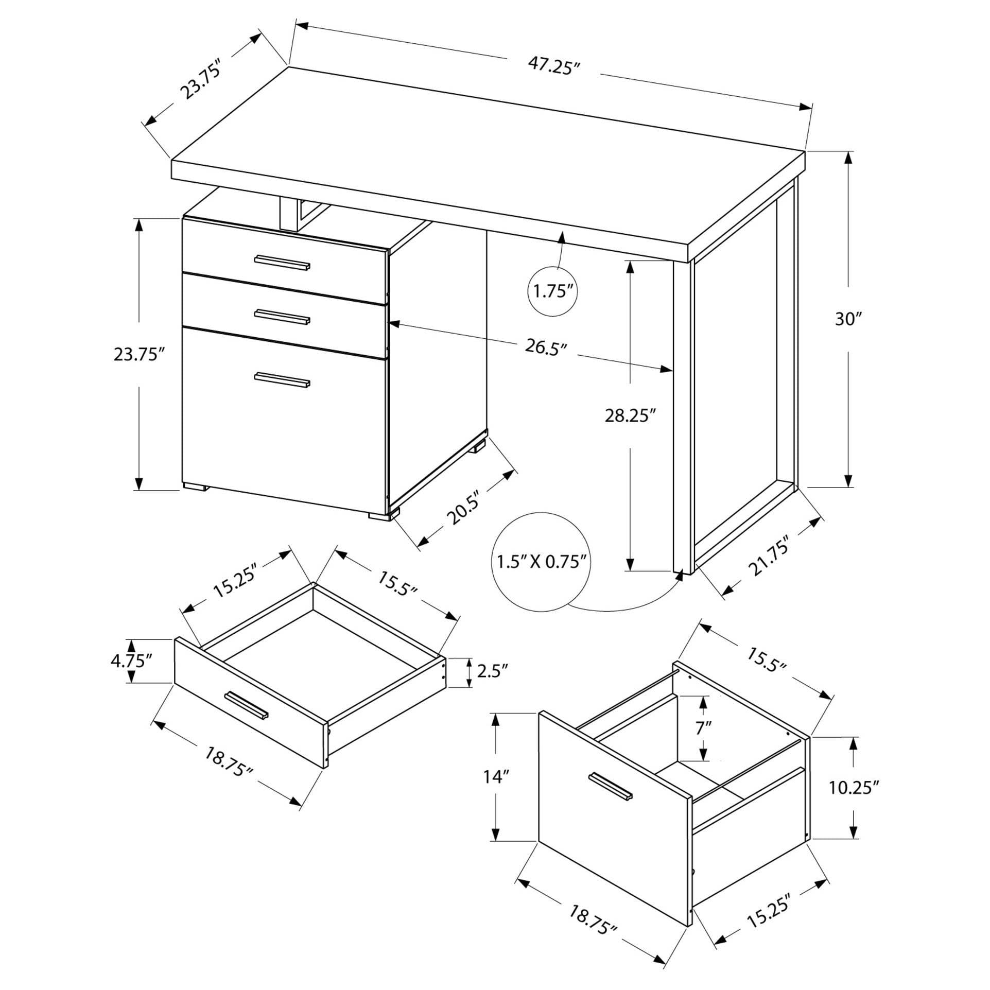 Monarch Specialties Computer Desk, Home Office, Laptop, Storage Drawers, 48"L, Work, Grey Laminate