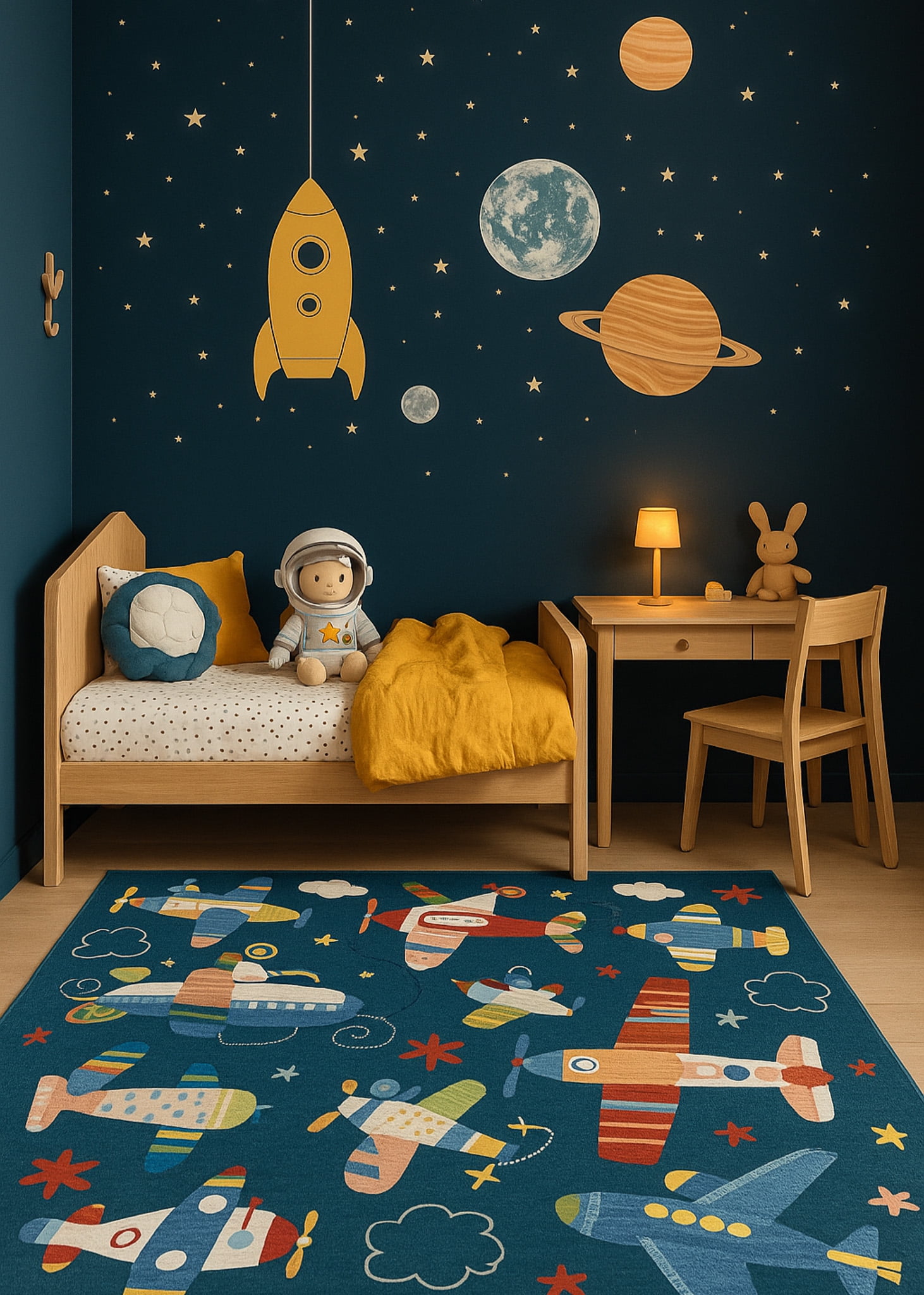 Rug Branch Soft Steps Playtime Airplane Soft Area Rug, Navy - Boys & Girls in Playroom, Nursery, Bedroom