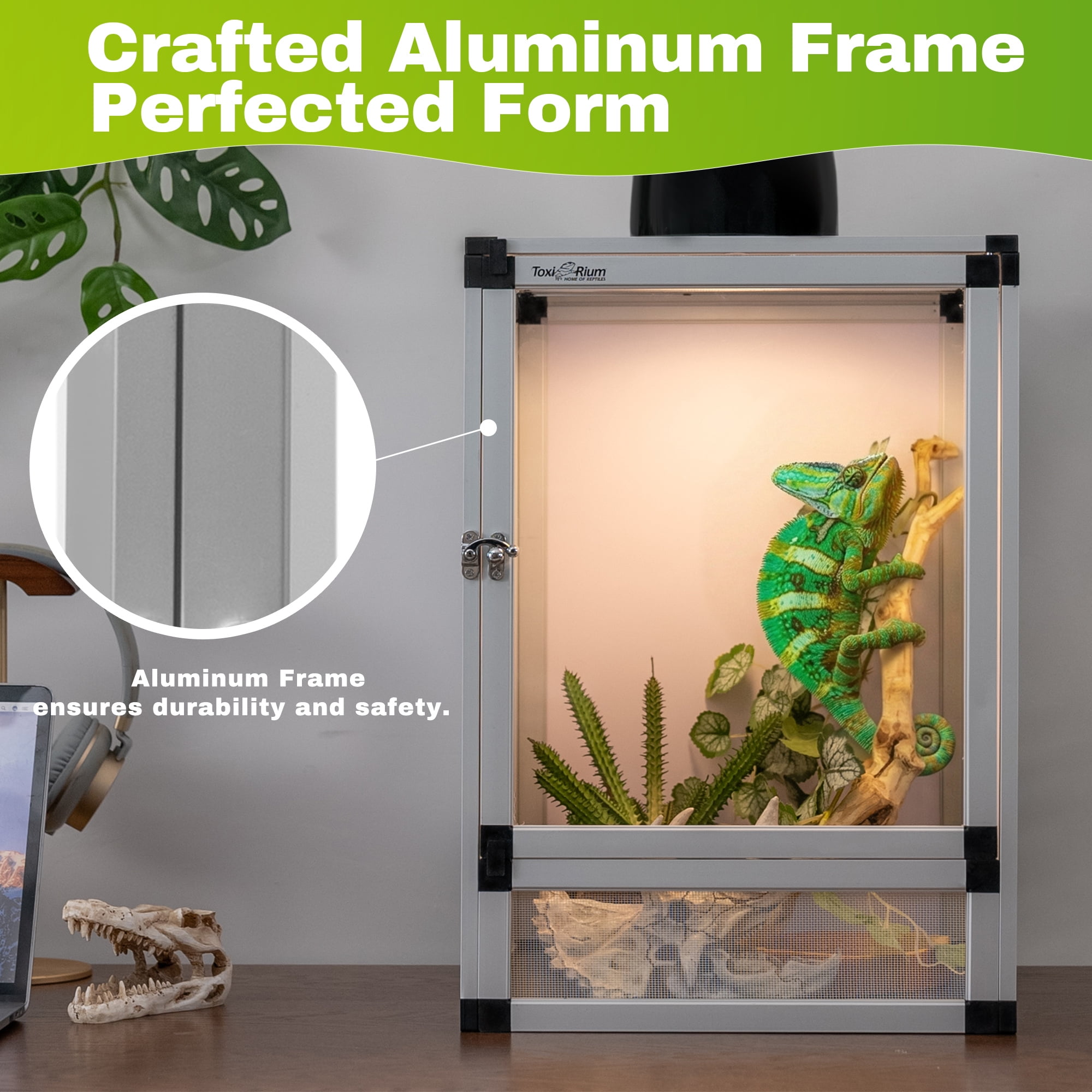 Toxirium 18x18x36 inch Hybrid PVC Reptile Terrarium with Interchangeable Acrylic and Mesh Doors for Geckos, Chameleons and Tree Frogs