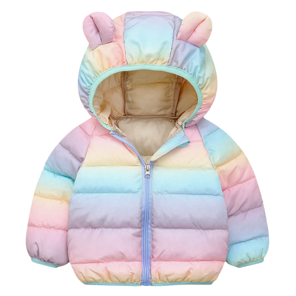 Baby Girls Dazzling Rainbow Winter Puffer Jacket Bear Ear Hoodie Coat  Outwear for Toddler Kids,3-4 Years - Walmart.com