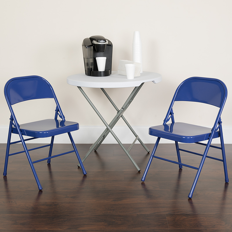 blue metal folding chairs