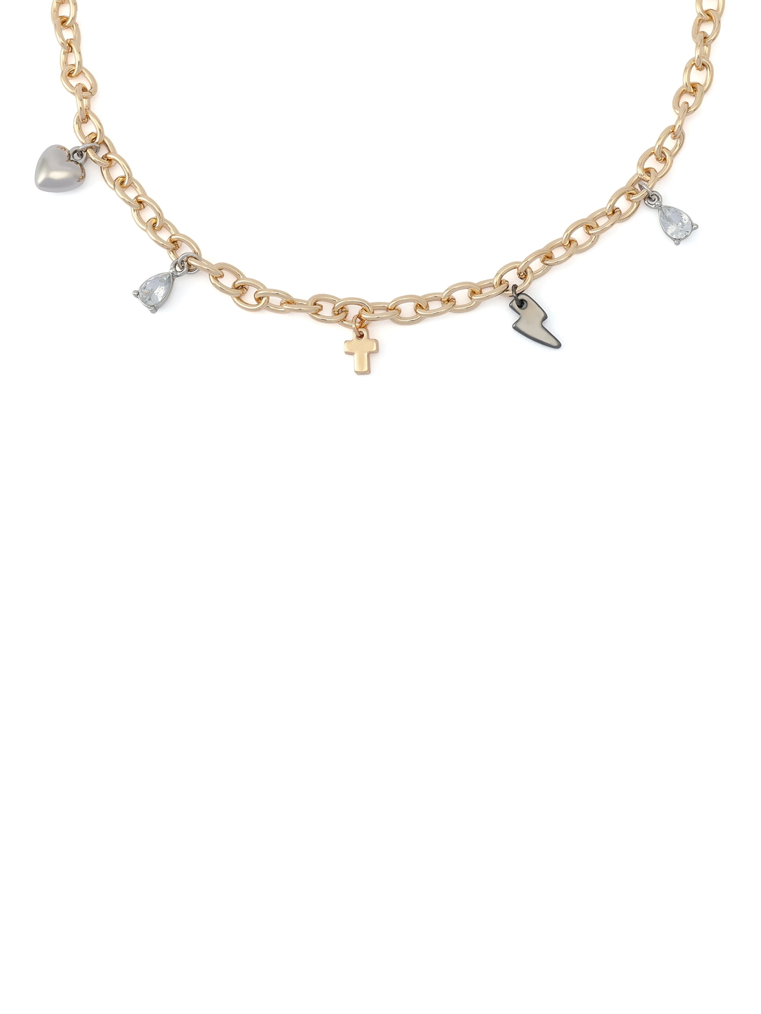 Madden NYC Women's Fashion Gold-Tone Cross Mixed Charm Bib Necklace