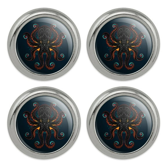 Black Octopus in the Abyss Metal Craft Sewing Novelty Buttons - Set of 4