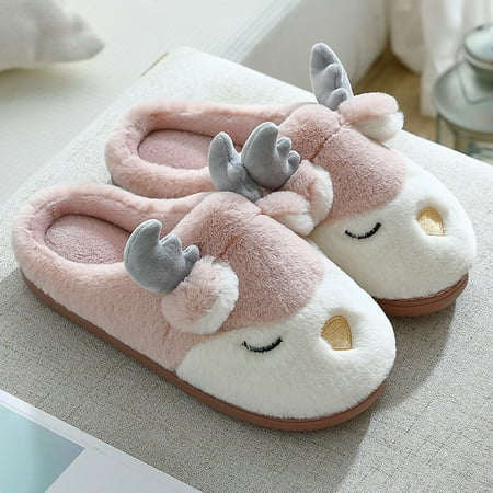 

Yutnsbel Fuzzy Slippers For Women Cute Deer Slippers For Women Winter Warm House Slippers