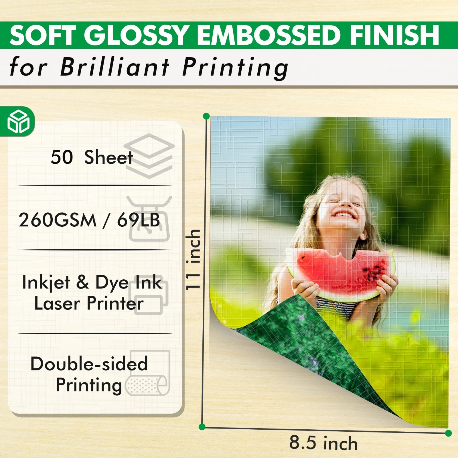 (3 pack) Koala Double Sided Photo Paper 8.5x11 inch, 69lb / 260gsm, 50 Count, Grid Embossed Textured, Soft Glossy Card Stock Paper for Inkjet Printer