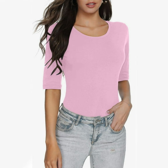 SNKSDGM Women's Plus Casual Easter Shirts Red Tops for Women Going Out Women's Half Sleeved T Shirt Solid Color Basic Slim fit Top Dressy Casual Tops for Women 2025