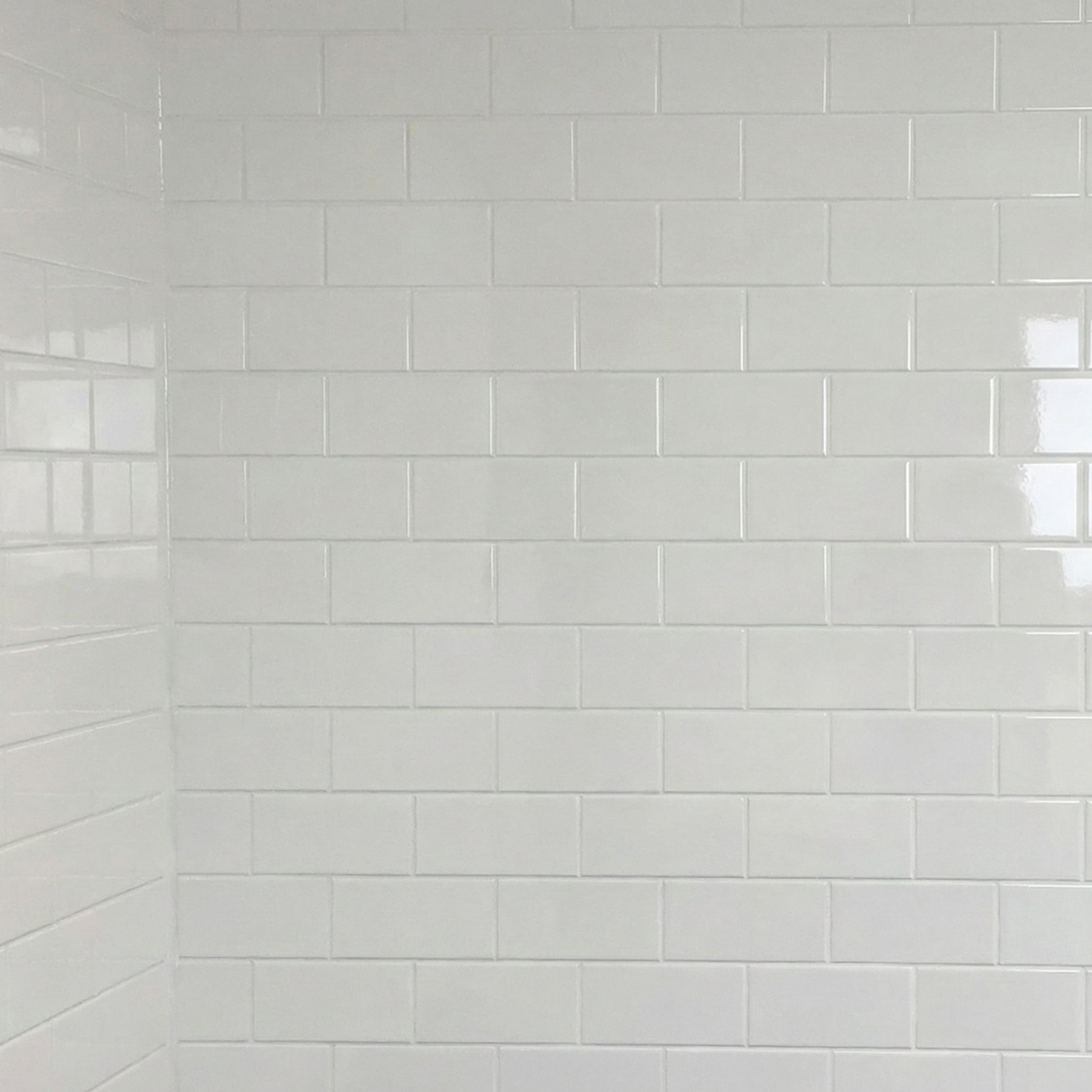 Subway Tile PVC Glue-up Tub and Shower Wall Panels Surround in Gloss White (96 Sq.ft) - 1 Piece
