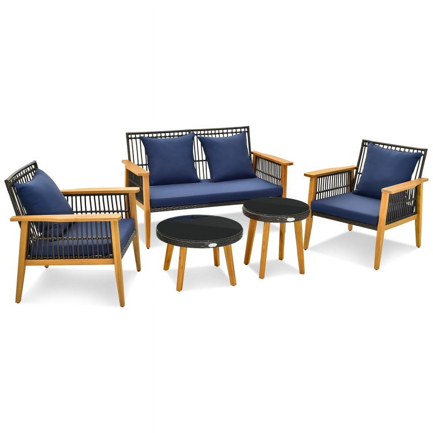 Aimee Lii 5 Pieces Patio Conversation Furniture Set, Outdoor Patio Set with 2 Coffee Tables for Backyard Poolside, Navy