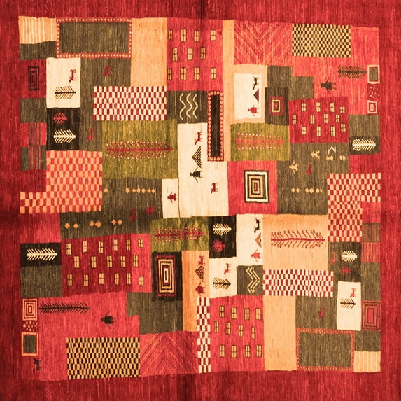 Ahgly Company Indoor Square Abstract Orange Contemporary Area Rugs, 3' Square