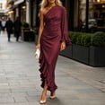 thumbnail image 6 of Karymi Wedding Guest Dresses for Women Satin One Shoulder Long Dress, Single Flare Ruffle Sleeve Waist Ruched Asymmetrical Split Ruffle Hem Wedding Evening Cocktail Gown Summer Dress, 6 of 7