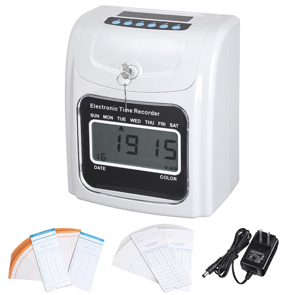 Employee Attendance Punch Time Clock Payroll Recorder LCD Display w/ 100 Cards Walmart