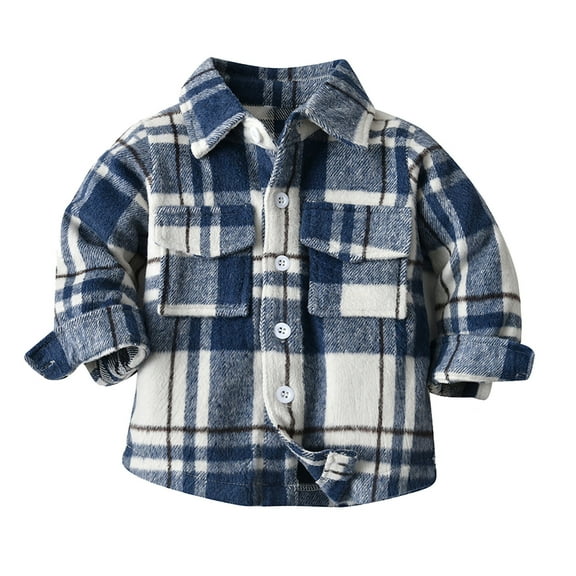 Toddler Kids Jackets Button Up Cute Lattice Pattern Print Baby Boys Girl Coats Long Sleeve Spring Soft Outerwear Tops (18-24 Months, Blue)