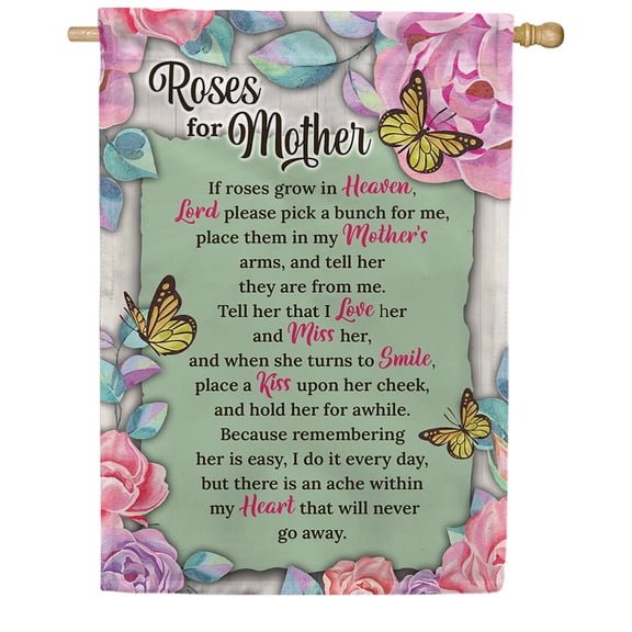 America Forever Mother Memorial House Flag 28 x 40 inch Double Sided Mother's Day In Heaven Bereavement Grave Decorations For Cemetery, Mom Remembrance Flag