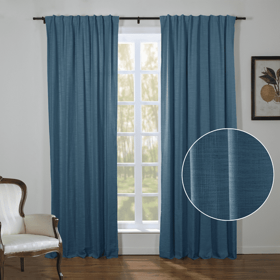 TWOPAGES Linen Curtain with Room Darkening Liner, Midnight 50Wx84L Kyla Collection ( 1 Panel )