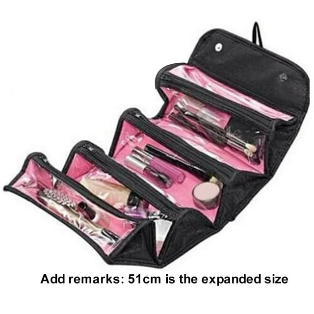 Kit de viaje con compartimentos, organizador de cosméticos en rollo, maquillaje, plegable, para colgar, bolsillos para artículos de tocador, organizador de cosméticos en rollo, bolsa de maquillaje, características mejoradas
