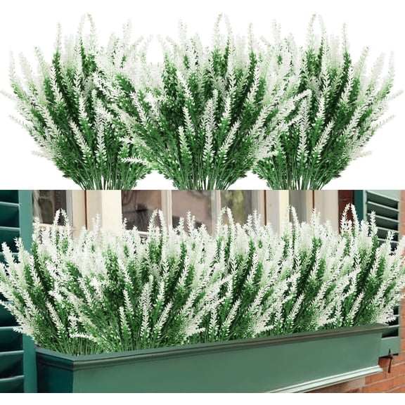 HESHENG Artificial Outdoor Lavender Flowers 12 Bundles No Fade UV Resistant Fake Plastic Flowers Faux Plants for Garden Porch Window Box Wedding Indoor Home Décor