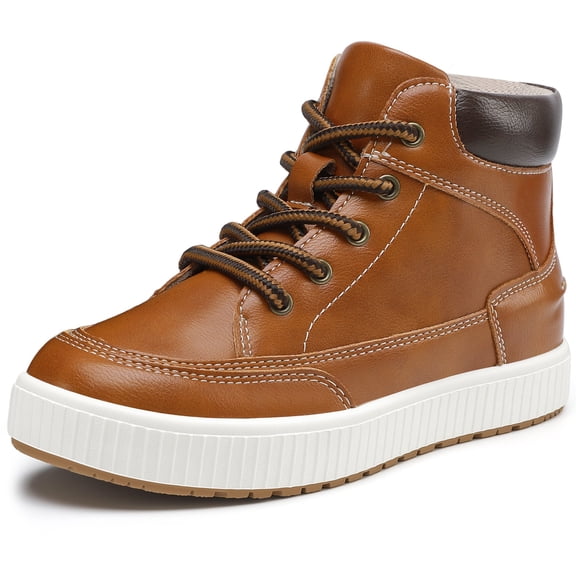 BIGWOW Boys Boots Kids Work Boots Non-slip Ankle Boots Lace Up Hiking Outdoor Boots Brown 1 Big Kid