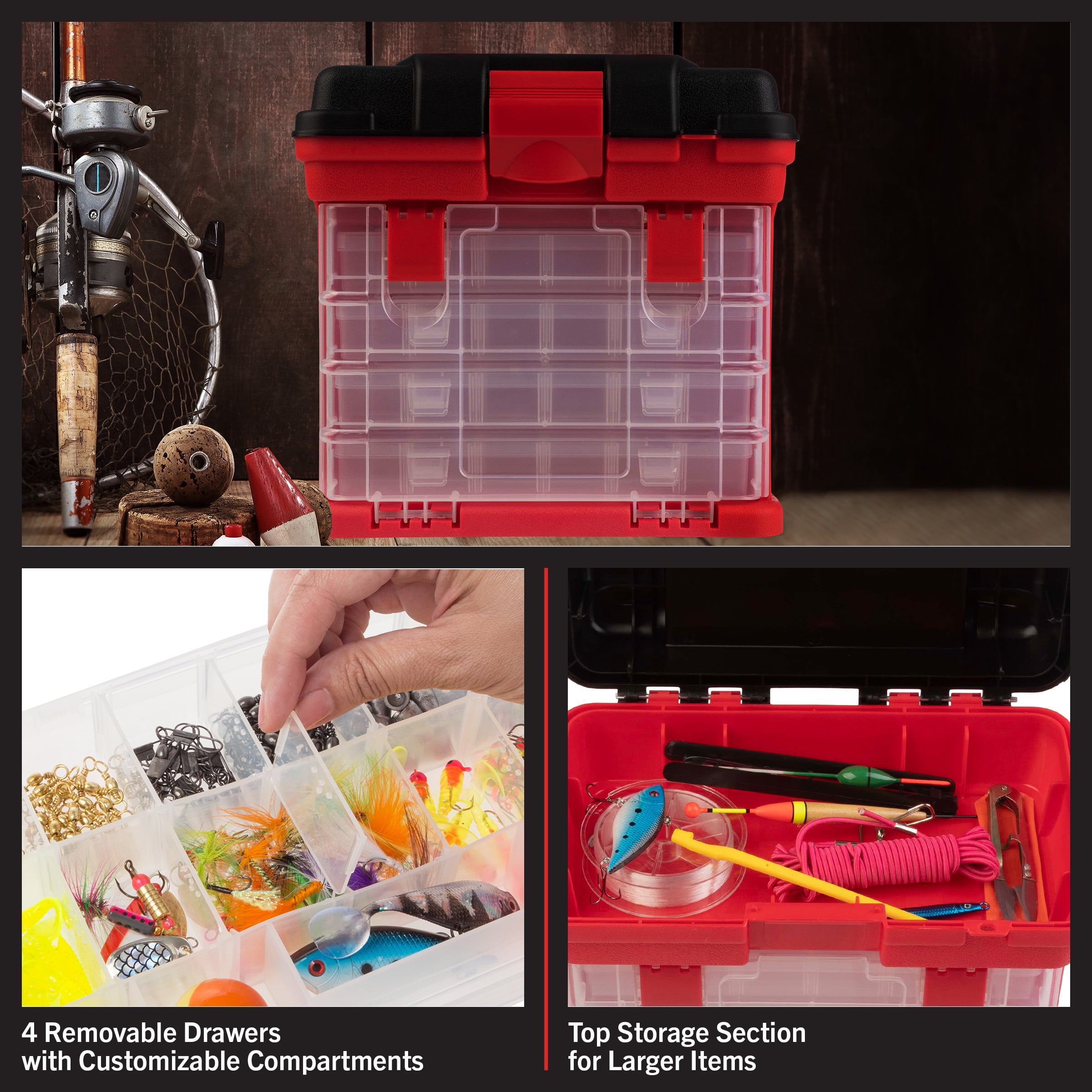 Stalwart Small Parts Organizer Toolbox for Hardware, Tackle, or Crafts, Red