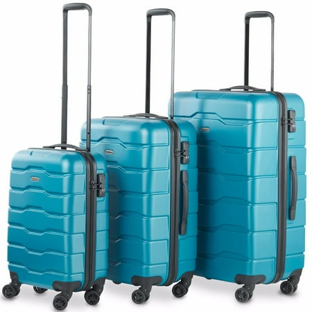 3 Piece Hardshell - Premium Teal 3 Piece Lightweight Travel Luggage Set - Hard Shell Suitcase with 4 Spinner Wheels, TSA Integrated Lock, Extendable Handle - Small, Medium and Large