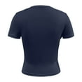 thumbnail image 4 of FINALGANG Womens Solid Color Crewneck Short Sleeve Crop Top Stretchy Slim Fit Casual Basic Tees For Summer Workout Daily Wear Blue L, 4 of 5