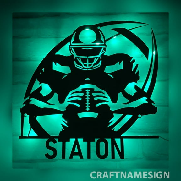 Craftnamesign Custom American Football Player Metal Sign Led Lights, Custom Us Player Lover Sign
