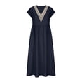 thumbnail image 4 of Sexlip Womens V Neck Pocket Loose Swing Midi Dress Soft Comfortable Casual Office Everyday Dress Blue L, 4 of 6