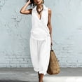 thumbnail image 5 of Cagogo Women's 2 Piece V Neck Sleeveless Shirt Wide Leg Pants Set Casual Solid Boho Vacation Outfits Loose Two Piece Lounge Matching Sets Tracksuits Travel Resort Wear Clothes, White XL, 5 of 9