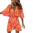 thumbnail image 1 of Vestidos Para Mujer Trompeta Media Manga Volantes Dobladillo Irregular Impreso Escote en V Cintura Mini Vestidos Con Volantes Odeerbi  ODB132887, 1 of 8