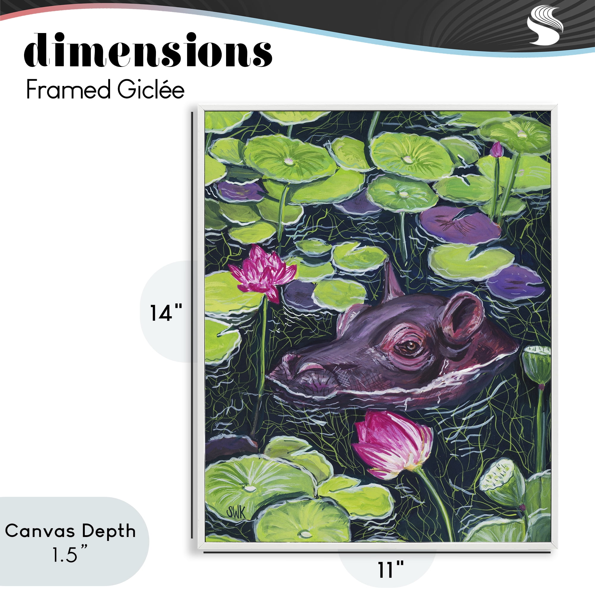 Stupell Industries Hippo & Blossoms Pond White Framed Giclee Art, design by Sarah Waldron Kimball