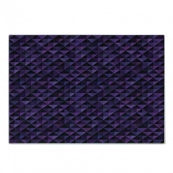 Geometric Cutting Board, Twentieth Century Style Expressionist Art Vibrant Colored Squares and Triangles, Decorative Tempered Glass Cutting and Serving Board, Small Size, Purple Black, by Ambesonne