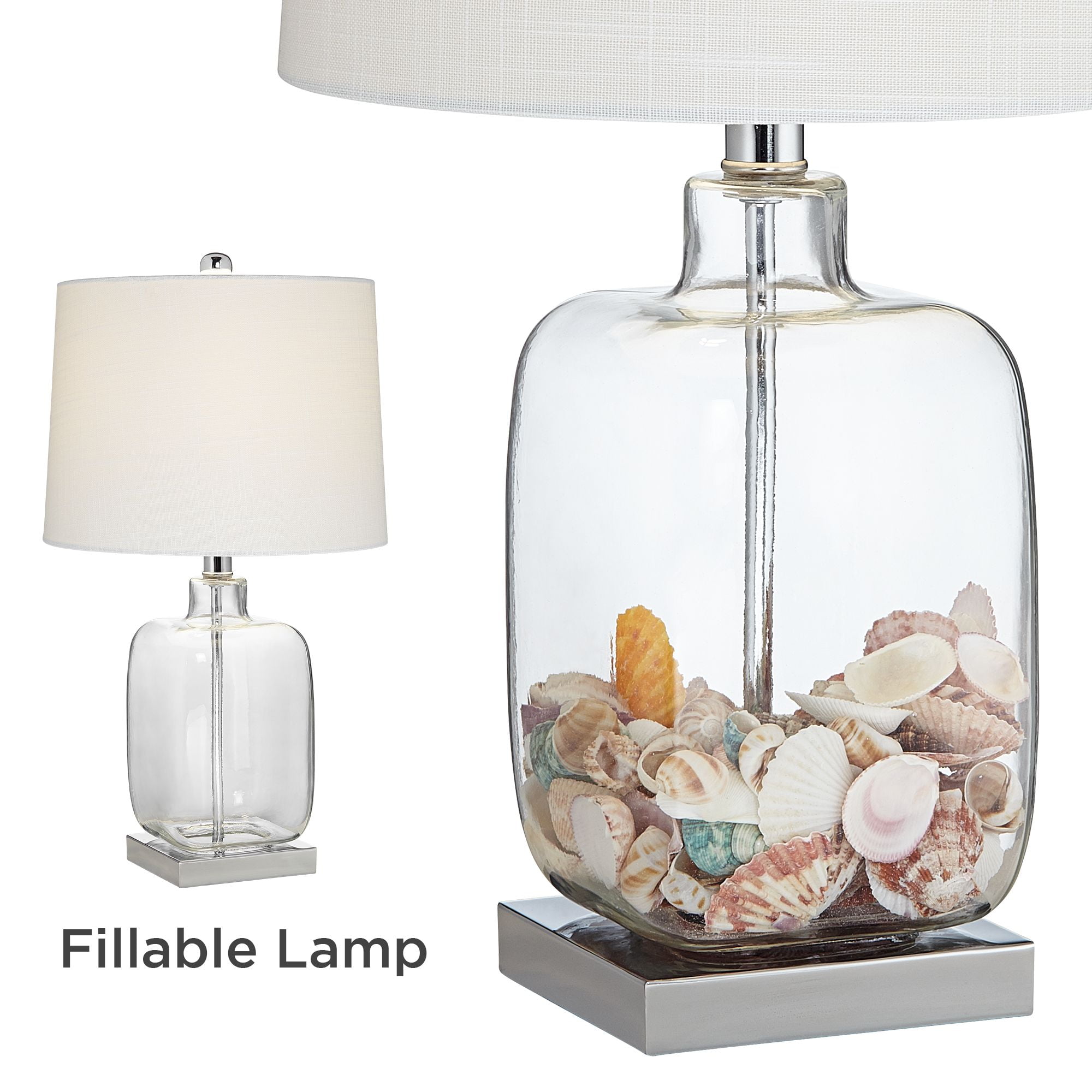 360 Lighting Coastal Accent Table Lamp 21.75" High Clear Glass Fillable Sea Shells White Drum Shade for Living Room Family Bedroom Bedside