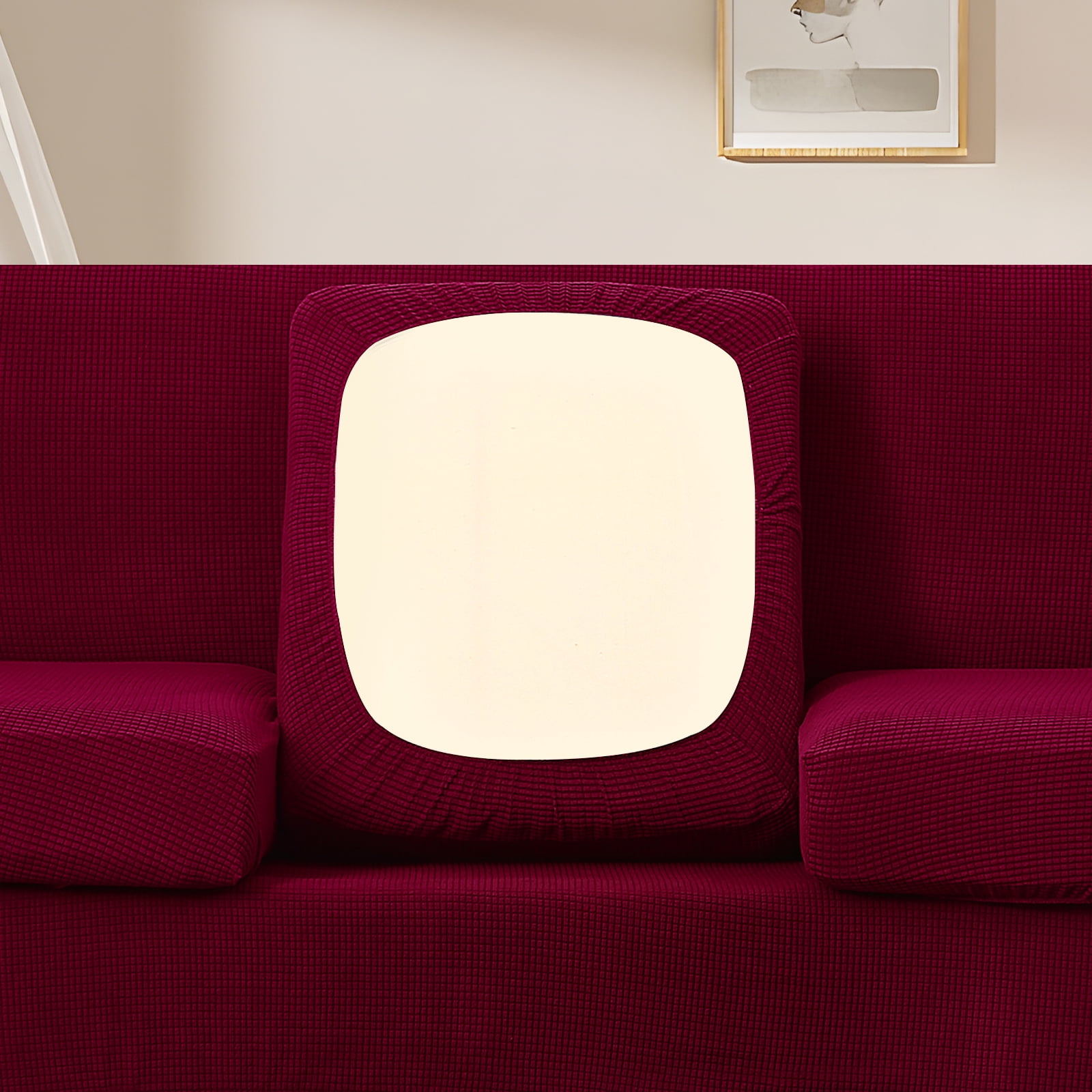 U-NICE HOME 3 Pieces Stretch Couch Cover Sofa Cover Washable Sofa Slipcover With Individual Seat Cushion for 2 Cushion Couch Sofa Pet Friendly, Burgundy