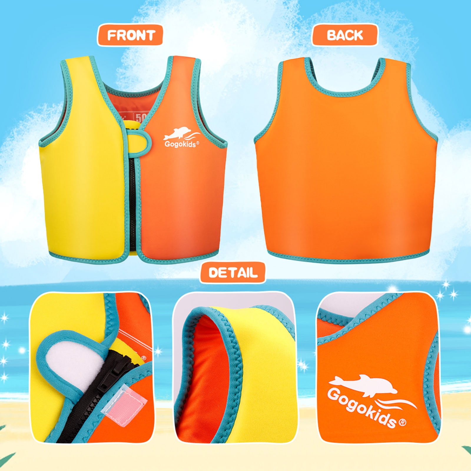 Gogokids Kids Swim Vest Life Jacket-Toddler Flotation Buoyancy Trainer Vests Swimming Aid Jacket for Boys/Girls Age 2-8 Years