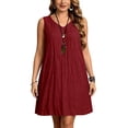 thumbnail image 5 of HongQid Plus Size Dress for Women Textured Sleeveless Shift Dress V Neck Casual Loose Mini Sundress With Pockets For Summer, 5 of 9