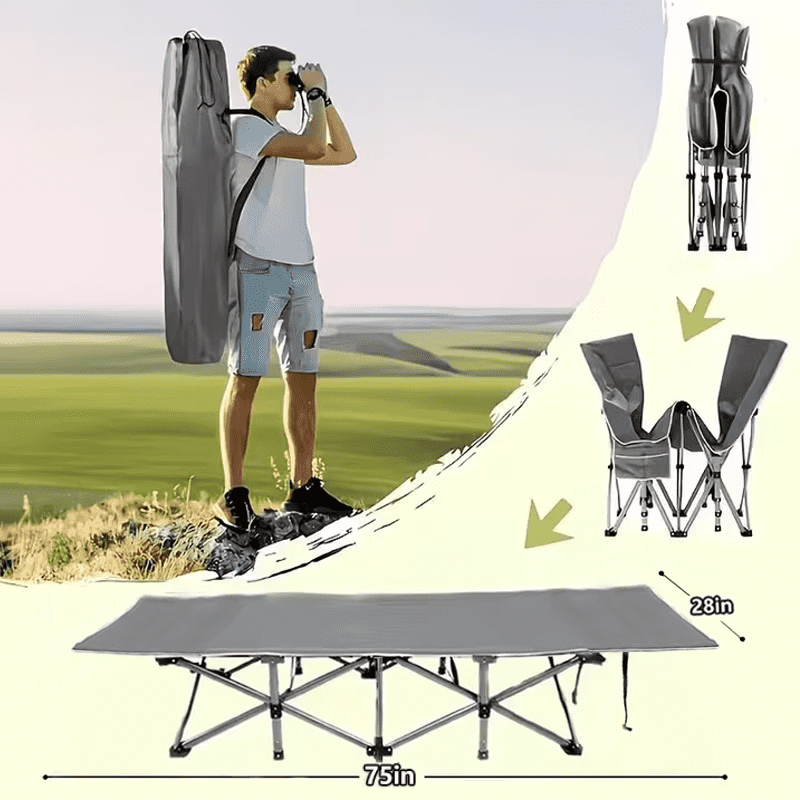 YWORVI 75-inch Comfort Folding Bed: A comfortable folding camping bed with an extra-large, thickened mattress. Portable guest bed with an ergonomic design and s