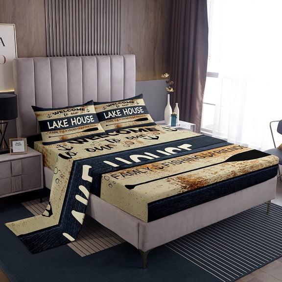Erosebridal Vintage Paddle Sheet Set Twin,Lake House Bedding Sets Twin Size,Lodge Cabin Twin Sheet Sets,Lightweight Rustic Room Decorative,3pcs