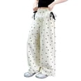 thumbnail image 2 of Bixock Fall Pants for Girls High Waist Straight Leg Pants with Pockets Kids Printed Loose Casual Wide Leg Trousers Comfortable Workout Activewear Girls Clothings Size 12-13Years, 2 of 6