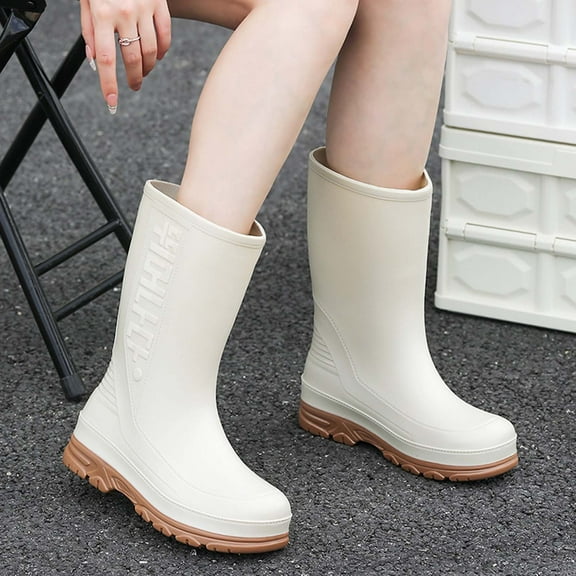 XIMIN Women's Rain Shoes Classic Fashion Mid Calf Ladies Water Shoes Non Large Bottom Women Rubber Shoes British Wading Boots