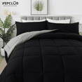 thumbnail image 3 of YEPCLUB 3-Piece Queen Size Comforter Set, Black and Gray Down Alternative Reversible Bedding Set, All-Season Quilted Soft Comforter with Pillowcases, 3 of 4