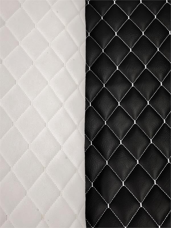 Vinyl Quilted Foam Fabric w 3/8" Foam Backing Upholstery / 52" Wide/Sold by Yard/ Easy to Clean & Lasting, Waterproof & UV Resistant Upholstery Fabric (Black w Hq White Thread Yarn, Diamond 2"x3")