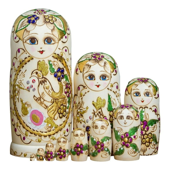 Bunblic 10 Pieces Russian Dolls Stacking Doll Set Figures Educational Toy Wood Toy Matryoshka Doll for Children Adults Kids Halloween